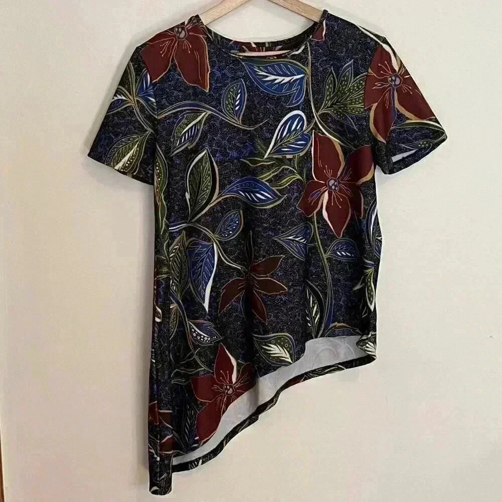 Zara Tropical Print Asymmetrical Hem Blouse